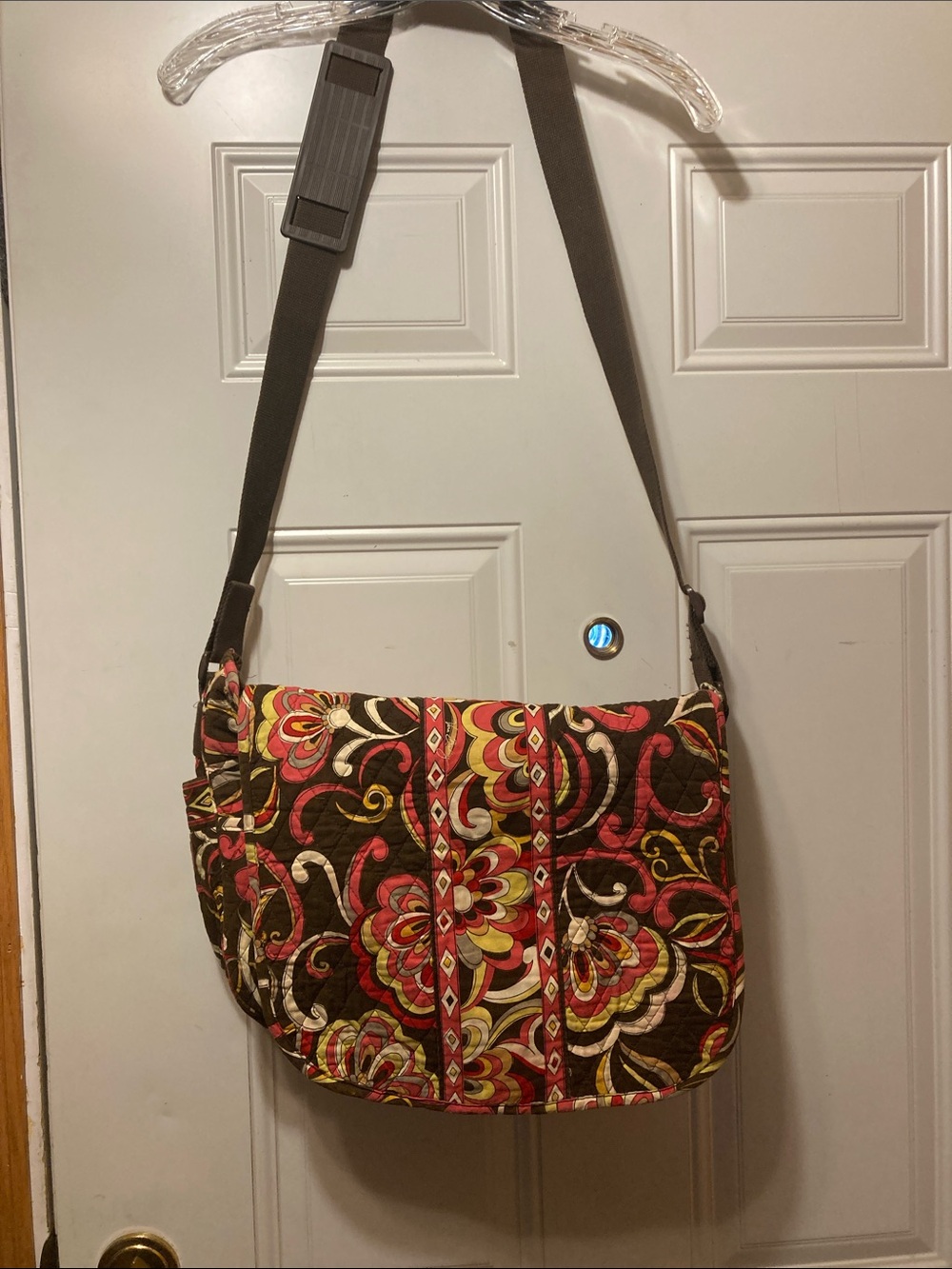 Vera Bradley Quilted Floral Messenger Bag in Brown and Pink